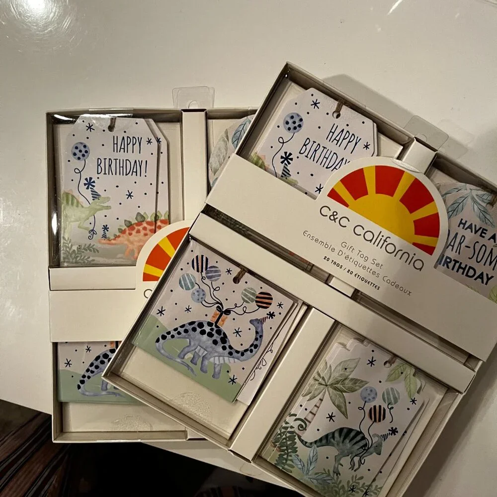 Birthday Gift Tags - Dinosaur Themed!  2 Boxes / New / Total of 40 gift tags (x)